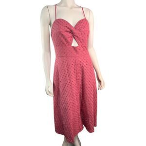 Fit and Flare Pink Spring Midi Length Dress Pockets Size Large Adjustable Straps
